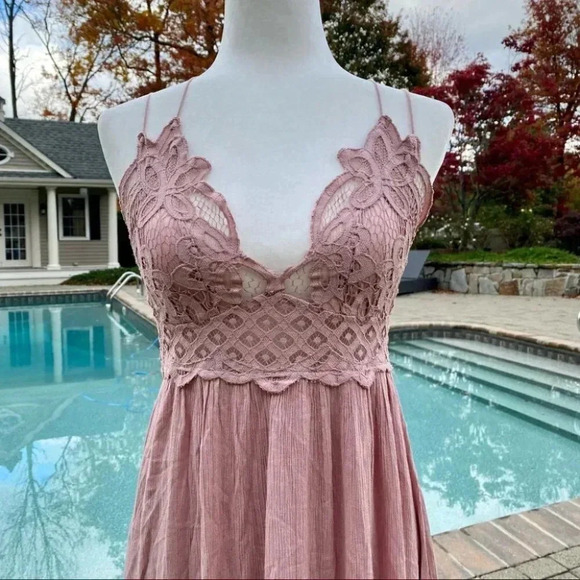 NWT Free People Adella Dress Maxi Long Wedding Guest Lace Rose Pink XS - Picture 7 of 10